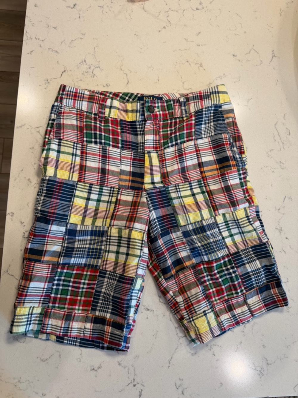 Polo Ralph Lauren Boys Size 14 Multicolor Madras Patchwork Cargo Shorts